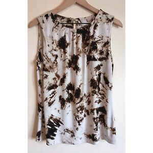 Calvin Klein Chocolate Brown Tie Dye Pleated Front Sleeveless Blouse Large